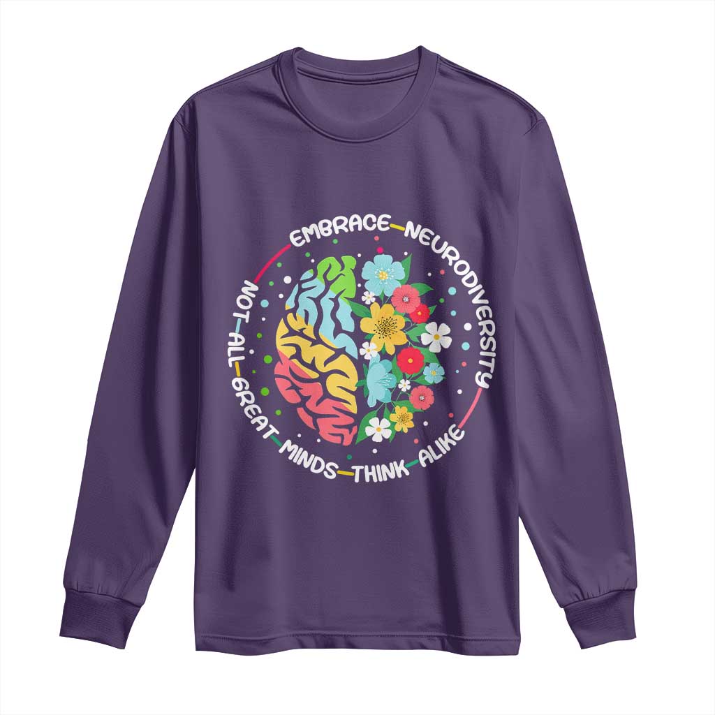 Embrace Neurodiversity Long Sleeve Shirt Neurodiverse Brain Autism Awareness ADHD Autistic TS02 Purple Print Your Wear
