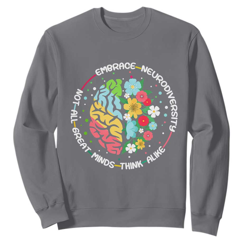 Embrace Neurodiversity Sweatshirt Neurodiverse Brain Autism Awareness ADHD Autistic TS02 Charcoal Print Your Wear