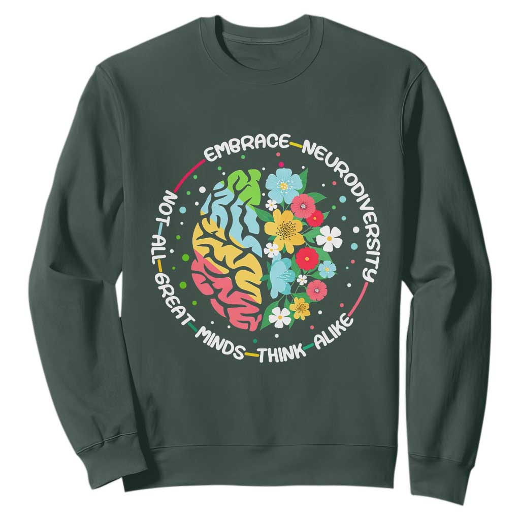 Embrace Neurodiversity Sweatshirt Neurodiverse Brain Autism Awareness ADHD Autistic TS02 Dark Forest Green Print Your Wear