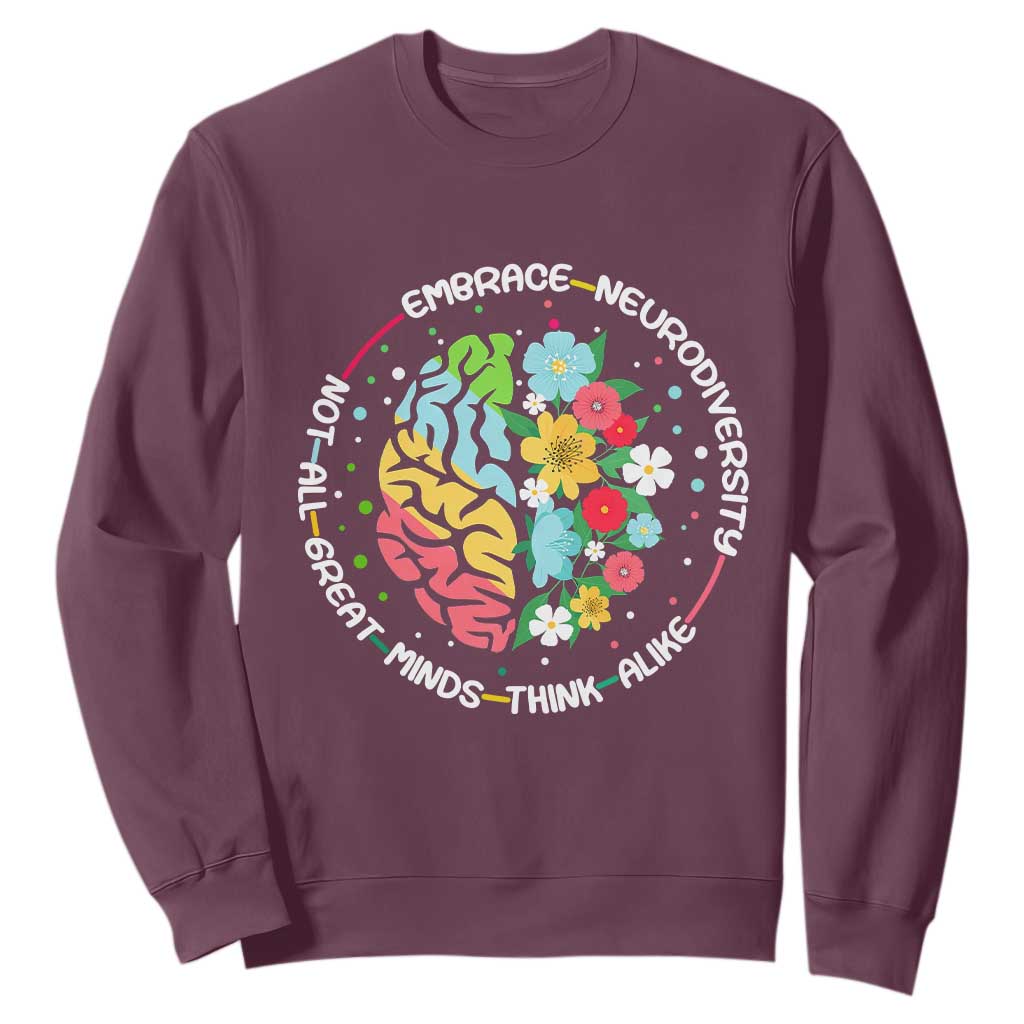 Embrace Neurodiversity Sweatshirt Neurodiverse Brain Autism Awareness ADHD Autistic TS02 Maroon Print Your Wear