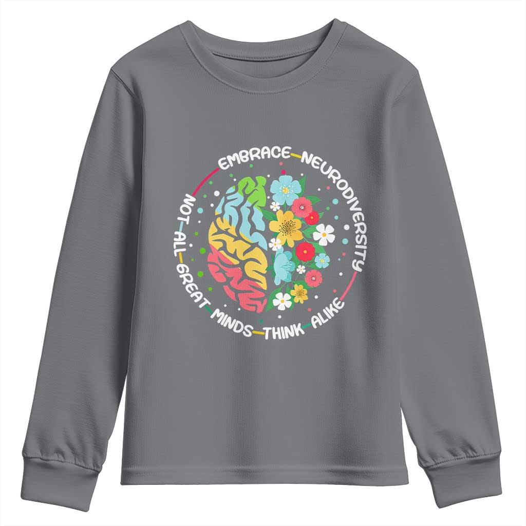 Embrace Neurodiversity Youth Sweatshirt Neurodiverse Brain Autism Awareness ADHD Autistic TS02 Charcoal Print Your Wear