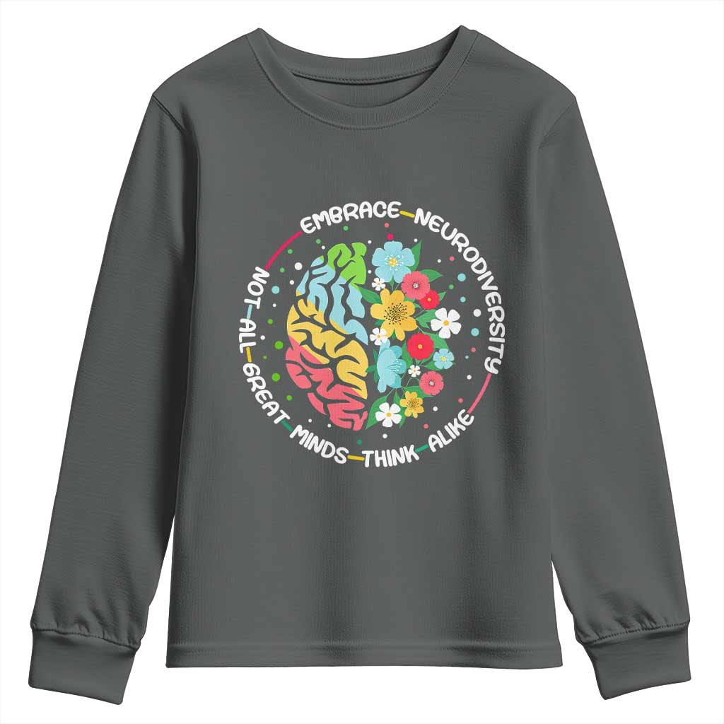 Embrace Neurodiversity Youth Sweatshirt Neurodiverse Brain Autism Awareness ADHD Autistic TS02 Dark Heather Print Your Wear