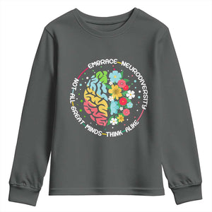 Embrace Neurodiversity Youth Sweatshirt Neurodiverse Brain Autism Awareness ADHD Autistic TS02 Dark Heather Print Your Wear