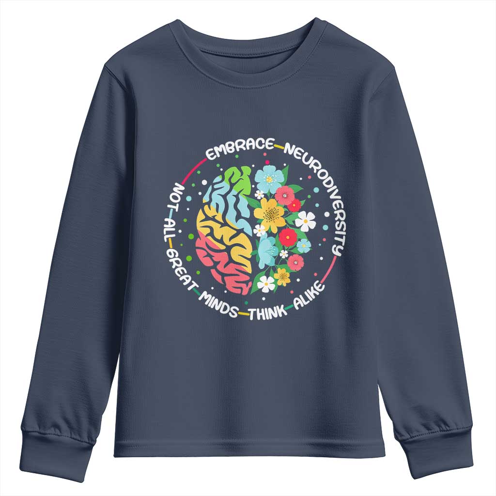 Embrace Neurodiversity Youth Sweatshirt Neurodiverse Brain Autism Awareness ADHD Autistic TS02 Navy Print Your Wear