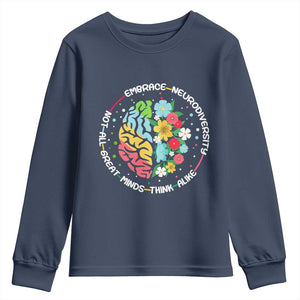 Embrace Neurodiversity Youth Sweatshirt Neurodiverse Brain Autism Awareness ADHD Autistic TS02 Navy Print Your Wear