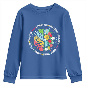 Embrace Neurodiversity Youth Sweatshirt Neurodiverse Brain Autism Awareness ADHD Autistic TS02 Royal Blue Print Your Wear