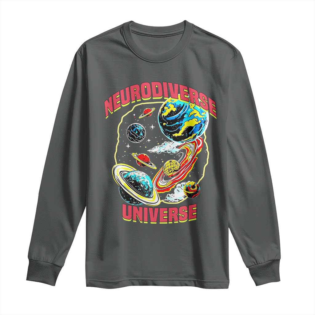 Neurodiverse Universe Long Sleeve Shirt Neurodiversity Embrace ADHD Autism ASD TS02 Dark Heather Print Your Wear