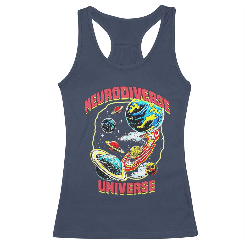 Neurodiverse Universe Racerback Tank Top Neurodiversity Embrace ADHD Autism ASD TS02 Navy Print Your Wear