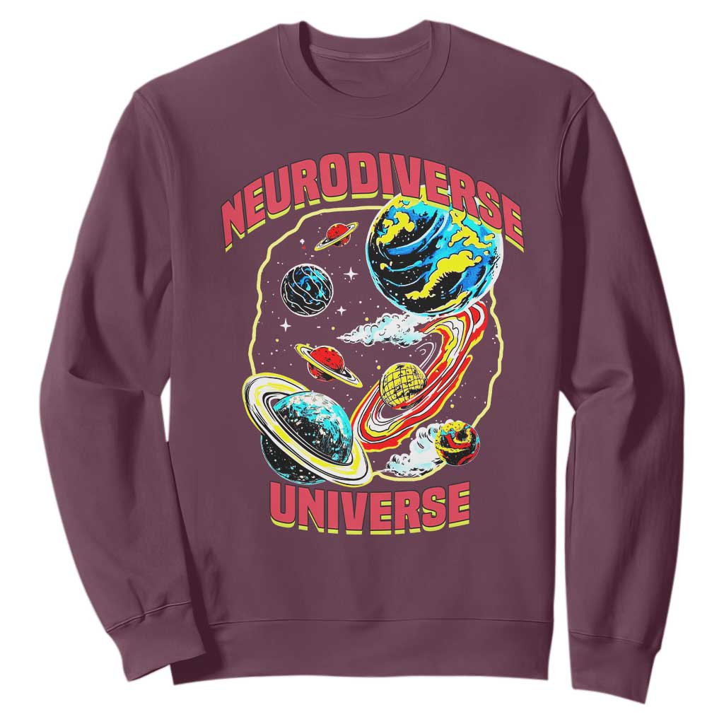 Neurodiverse Universe Sweatshirt Neurodiversity Embrace ADHD Autism ASD TS02 Maroon Print Your Wear