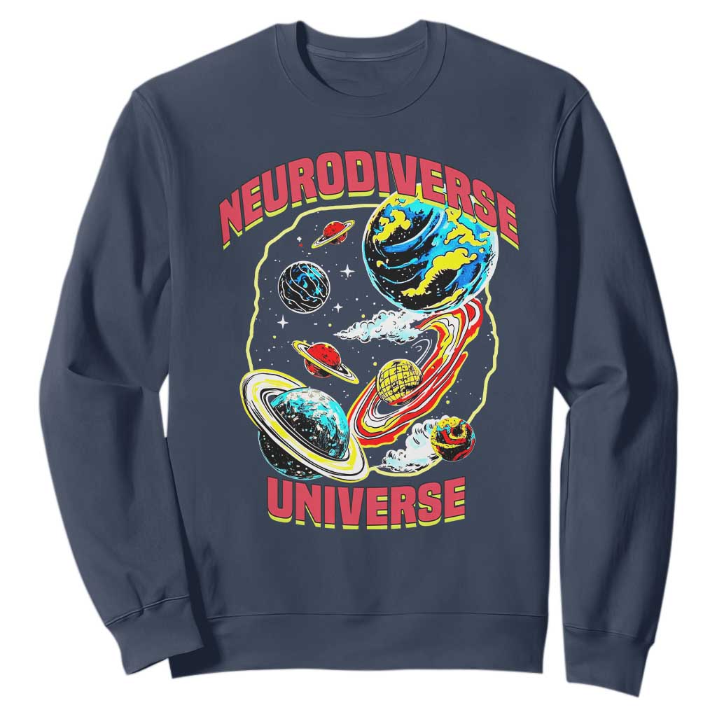 Neurodiverse Universe Sweatshirt Neurodiversity Embrace ADHD Autism ASD TS02 Navy Print Your Wear