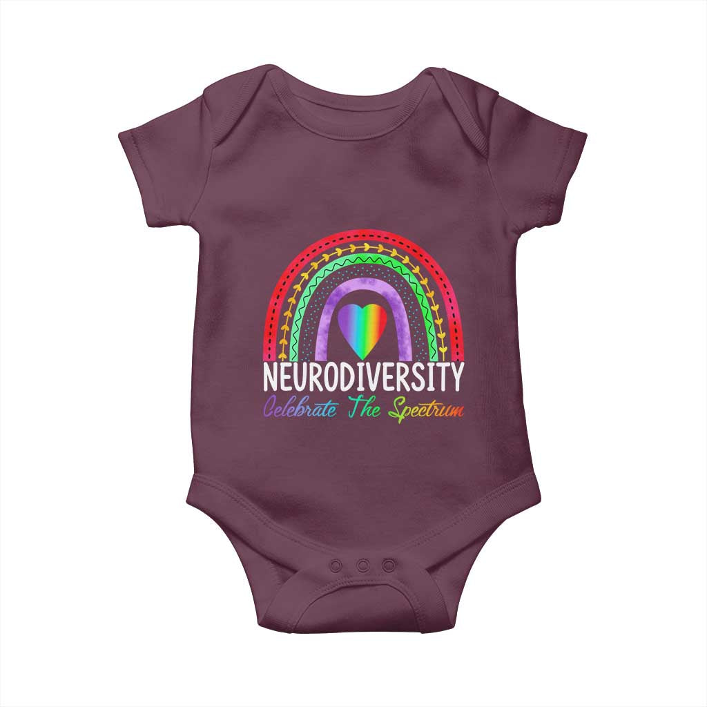Neurodiversity Baby Onesie Autism Spectrum ASD ADHD Rainbow Boho TS02 Maroon Print Your Wear