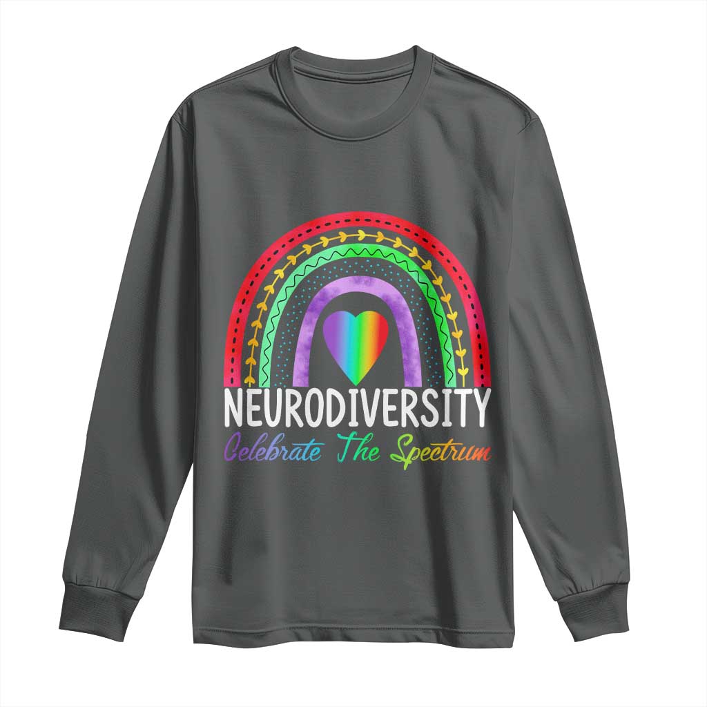 Neurodiversity Long Sleeve Shirt Autism Spectrum ASD ADHD Rainbow Boho TS02 Dark Heather Print Your Wear