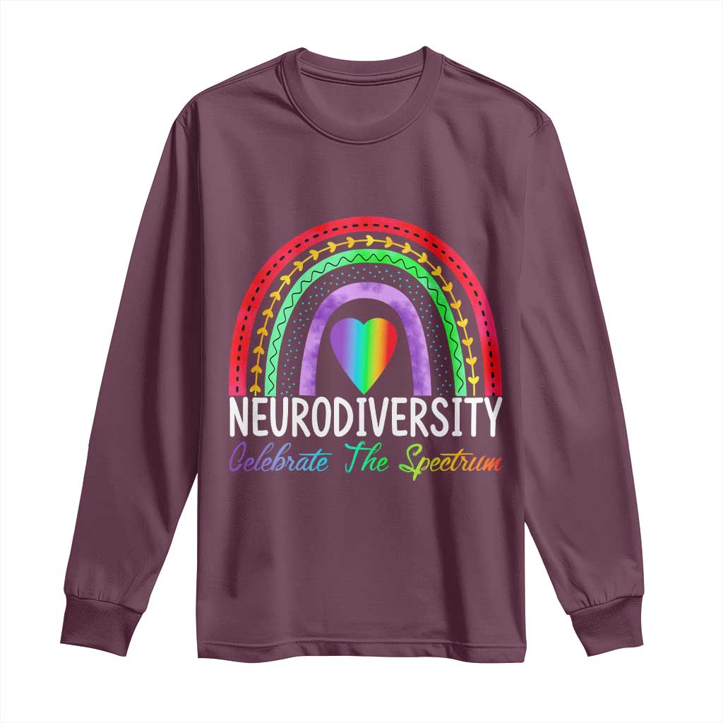 Neurodiversity Long Sleeve Shirt Autism Spectrum ASD ADHD Rainbow Boho TS02 Maroon Print Your Wear