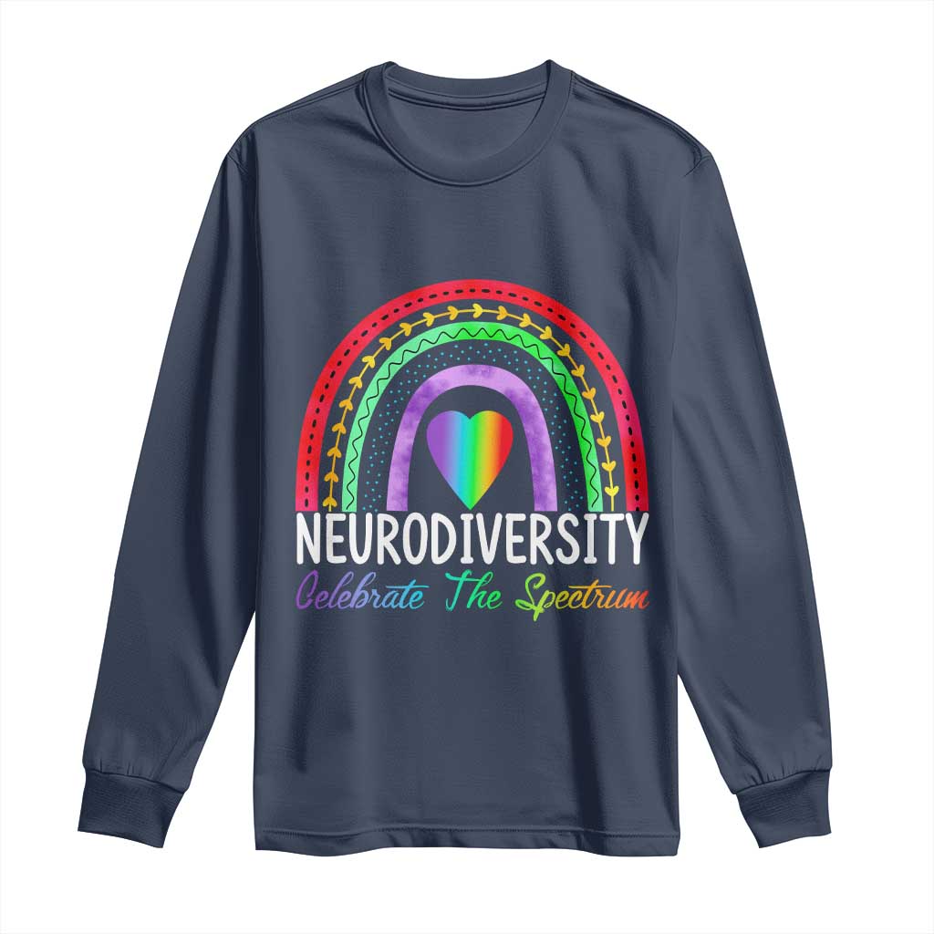 Neurodiversity Long Sleeve Shirt Autism Spectrum ASD ADHD Rainbow Boho TS02 Navy Print Your Wear