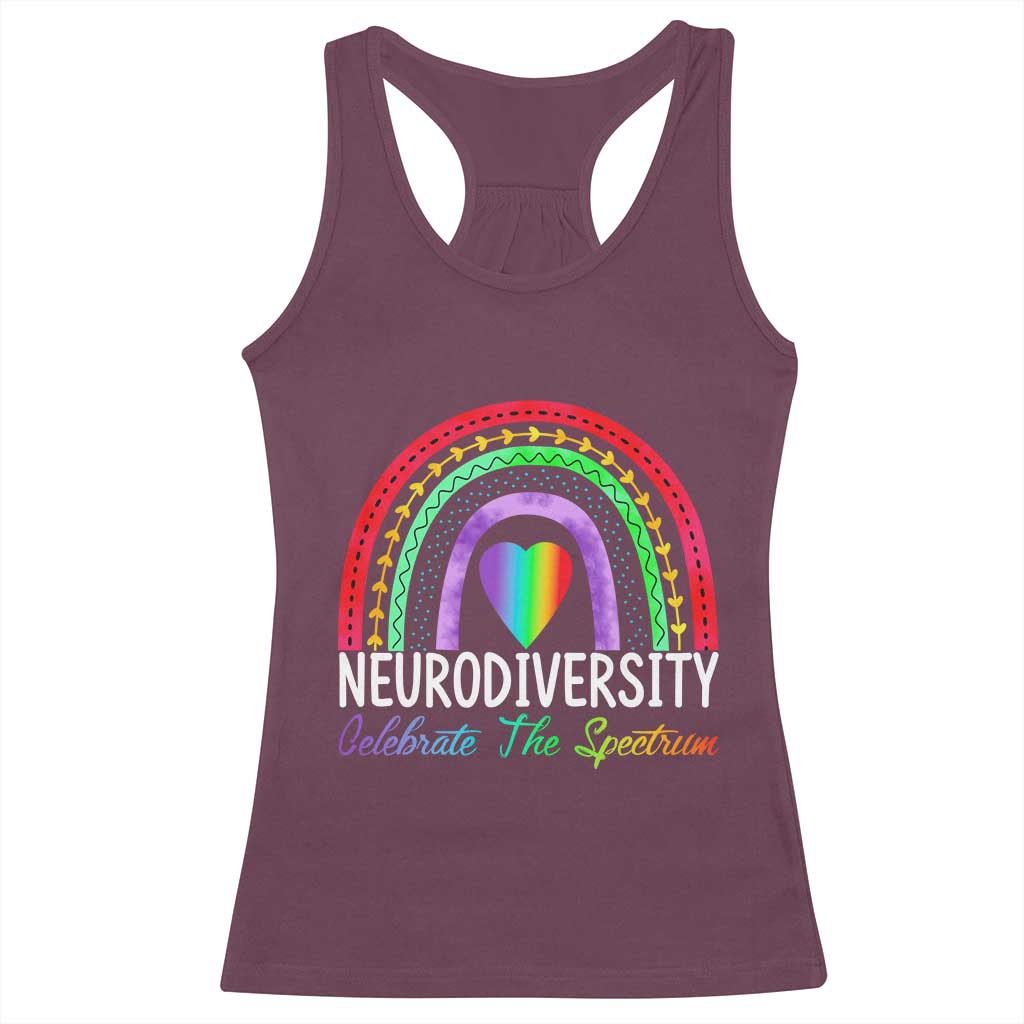 Neurodiversity Racerback Tank Top Autism Spectrum ASD ADHD Rainbow Boho TS02 Maroon Print Your Wear