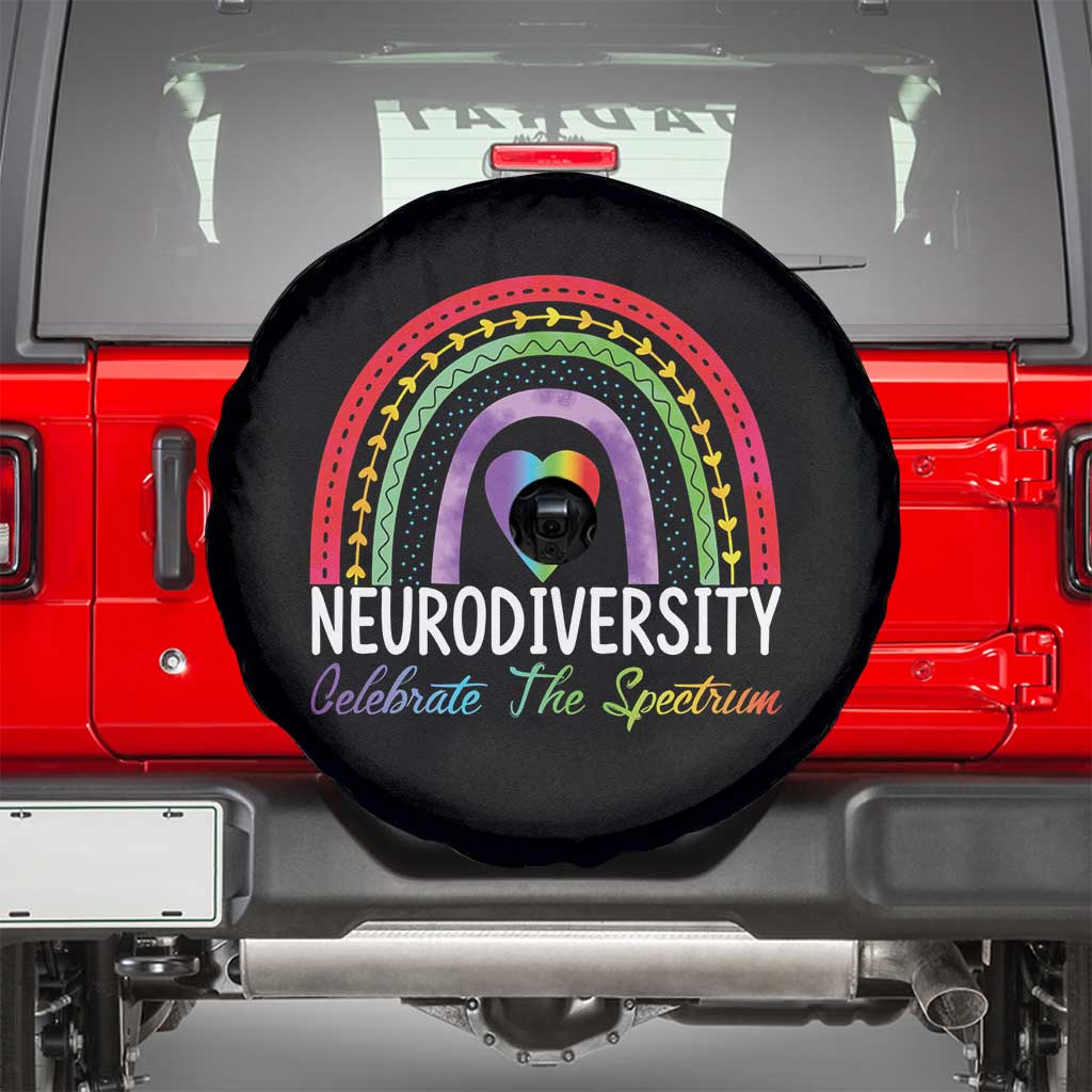 Neurodiversity Spare Tire Cover Autism Spectrum ASD ADHD Rainbow Boho TS02 Black Print Your Wear