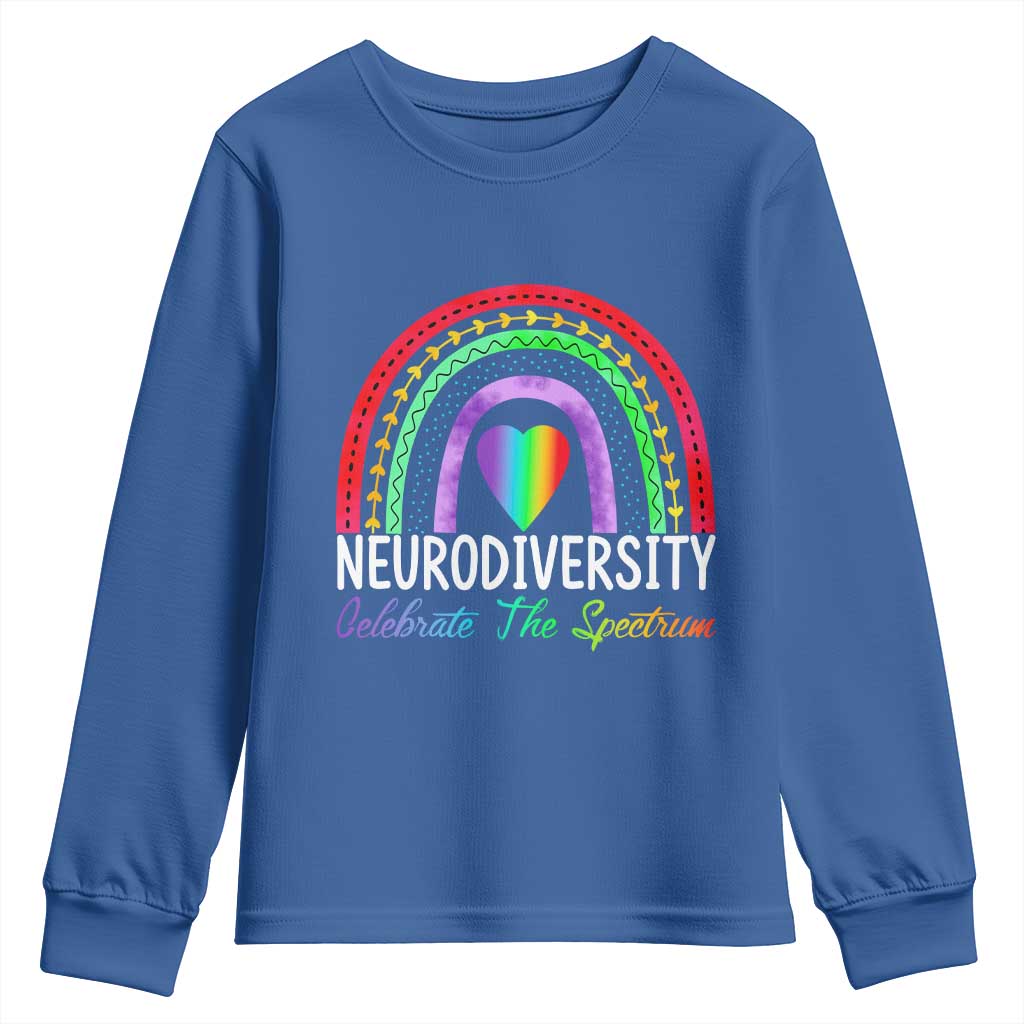 Neurodiversity Youth Sweatshirt Autism Spectrum ASD ADHD Rainbow Boho TS02 Royal Blue Print Your Wear