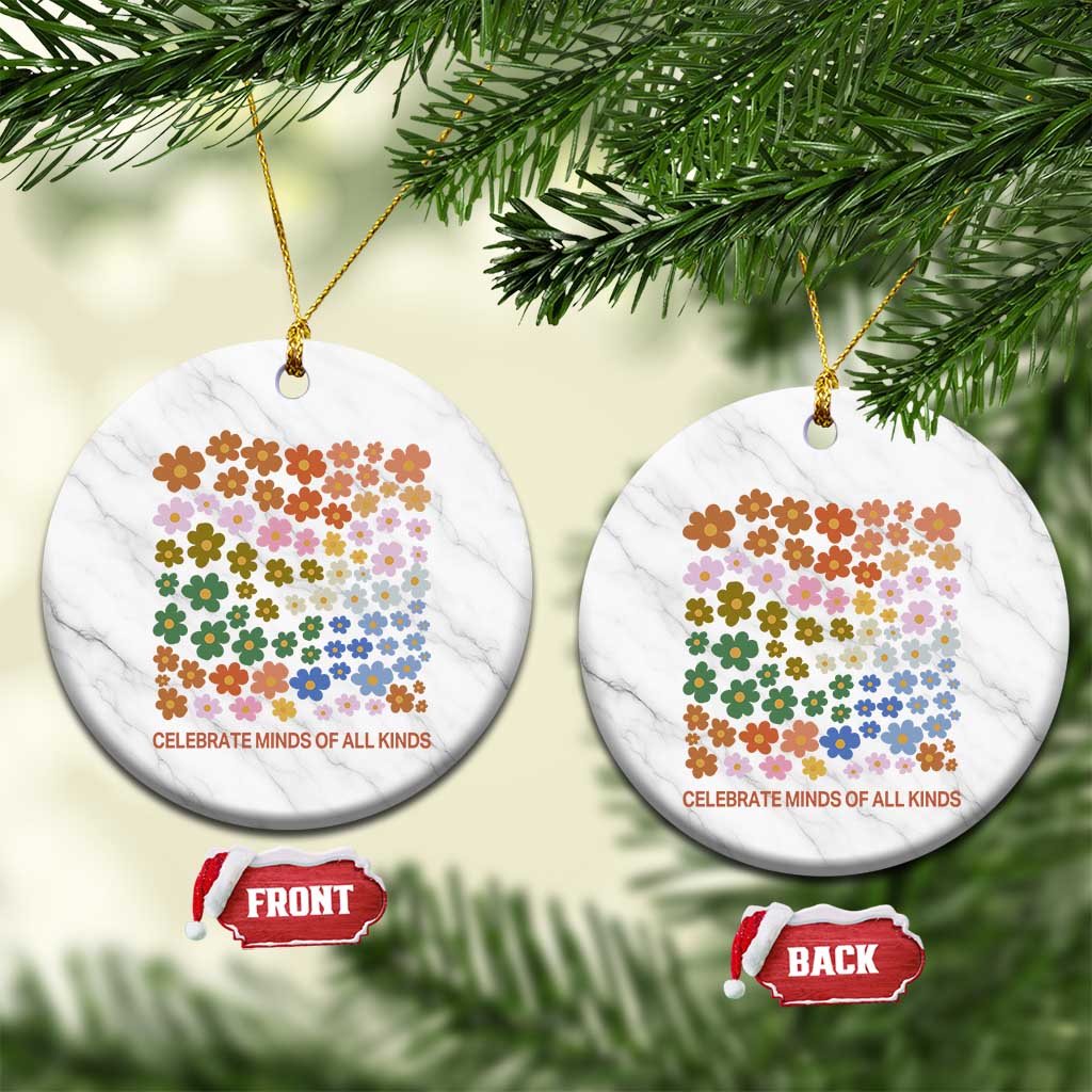 Neurodiversity Boho Floral Ceramic Ornament Celebrate Minds of All Kinds Autism ADHD ASD TS02 1pc White Marble Print Your Wear