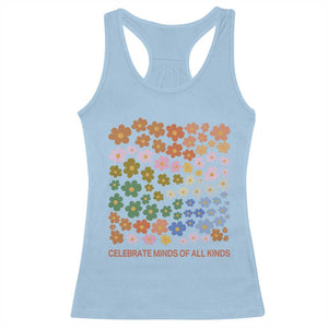 Neurodiversity Boho Floral Racerback Tank Top Celebrate Minds of All Kinds Autism ADHD ASD TS02 Light Blue Print Your Wear