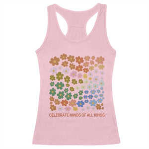 Neurodiversity Boho Floral Racerback Tank Top Celebrate Minds of All Kinds Autism ADHD ASD TS02 Light Pink Print Your Wear