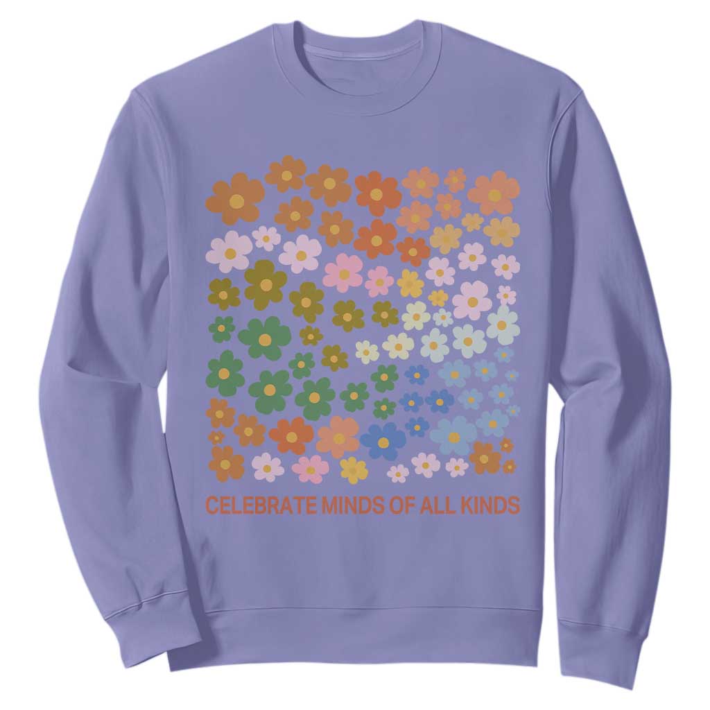 Neurodiversity Boho Floral Sweatshirt Celebrate Minds of All Kinds Autism ADHD ASD TS02 Violet Print Your Wear