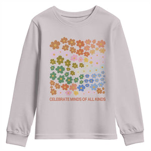 Neurodiversity Boho Floral Youth Sweatshirt Celebrate Minds of All Kinds Autism ADHD ASD TS02 Ice Gray Print Your Wear