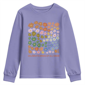 Neurodiversity Boho Floral Youth Sweatshirt Celebrate Minds of All Kinds Autism ADHD ASD TS02 Violet Print Your Wear