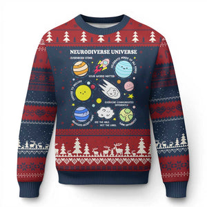 Neurodiverse Universe Ugly Christmas Sweater Autism Awareness ADHD ASD Neurodiversity TS02 Navy Red Print Your Wear
