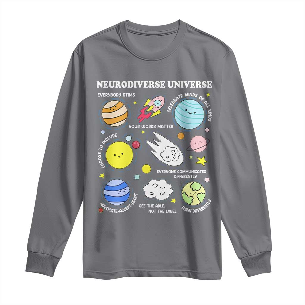 Neurodiverse Universe Long Sleeve Shirt Autism Awareness ADHD ASD Neurodiversity TS02 Charcoal Print Your Wear