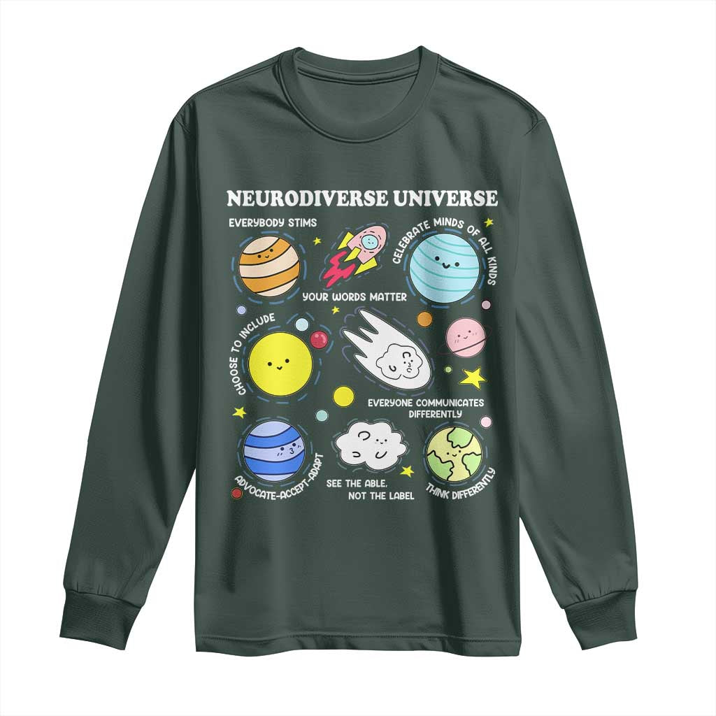 Neurodiverse Universe Long Sleeve Shirt Autism Awareness ADHD ASD Neurodiversity TS02 Dark Forest Green Print Your Wear