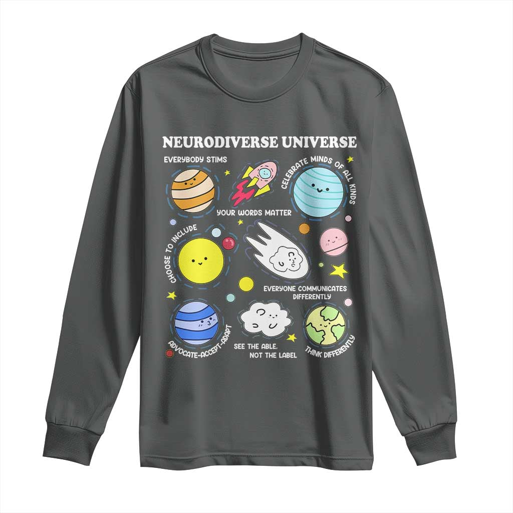 Neurodiverse Universe Long Sleeve Shirt Autism Awareness ADHD ASD Neurodiversity TS02 Dark Heather Print Your Wear