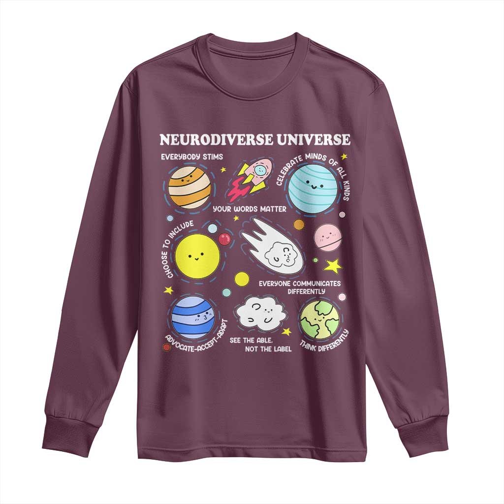 Neurodiverse Universe Long Sleeve Shirt Autism Awareness ADHD ASD Neurodiversity TS02 Maroon Print Your Wear