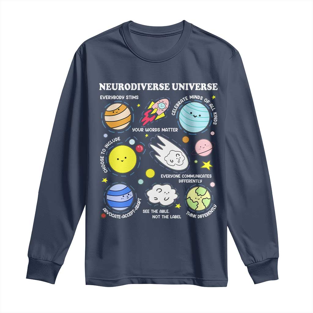Neurodiverse Universe Long Sleeve Shirt Autism Awareness ADHD ASD Neurodiversity TS02 Navy Print Your Wear