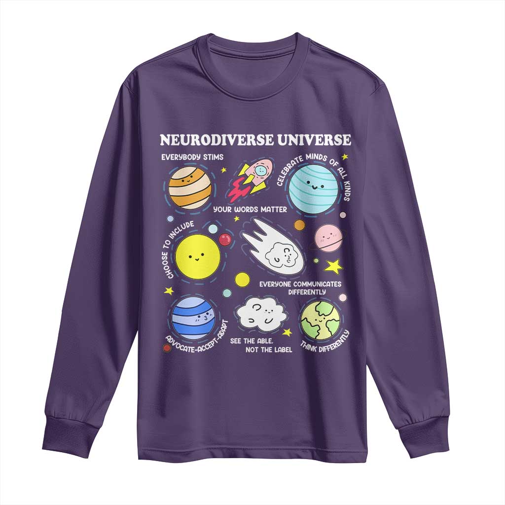Neurodiverse Universe Long Sleeve Shirt Autism Awareness ADHD ASD Neurodiversity TS02 Purple Print Your Wear