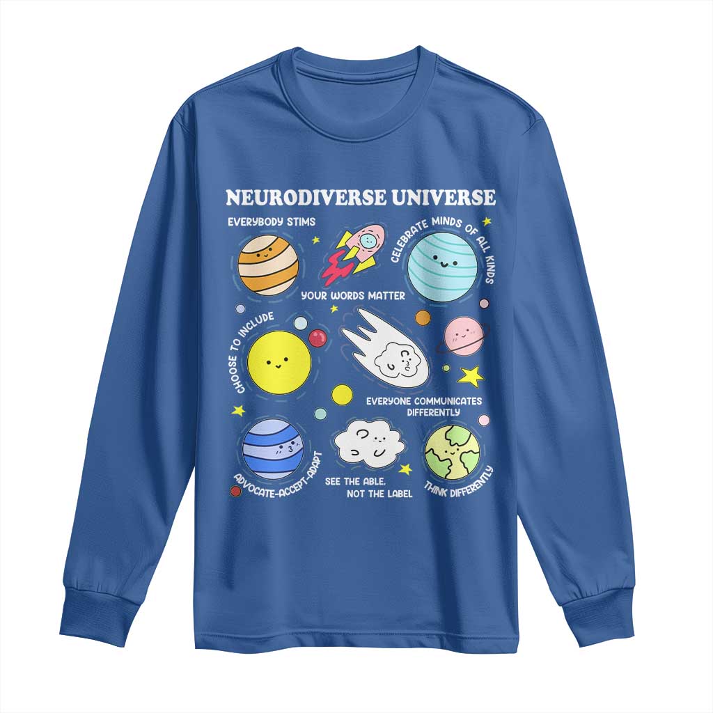 Neurodiverse Universe Long Sleeve Shirt Autism Awareness ADHD ASD Neurodiversity TS02 Royal Blue Print Your Wear
