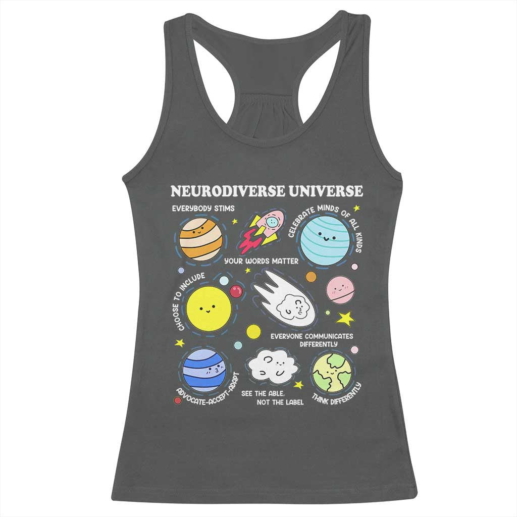 Neurodiverse Universe Racerback Tank Top Autism Awareness ADHD ASD Neurodiversity TS02 Dark Heather Print Your Wear