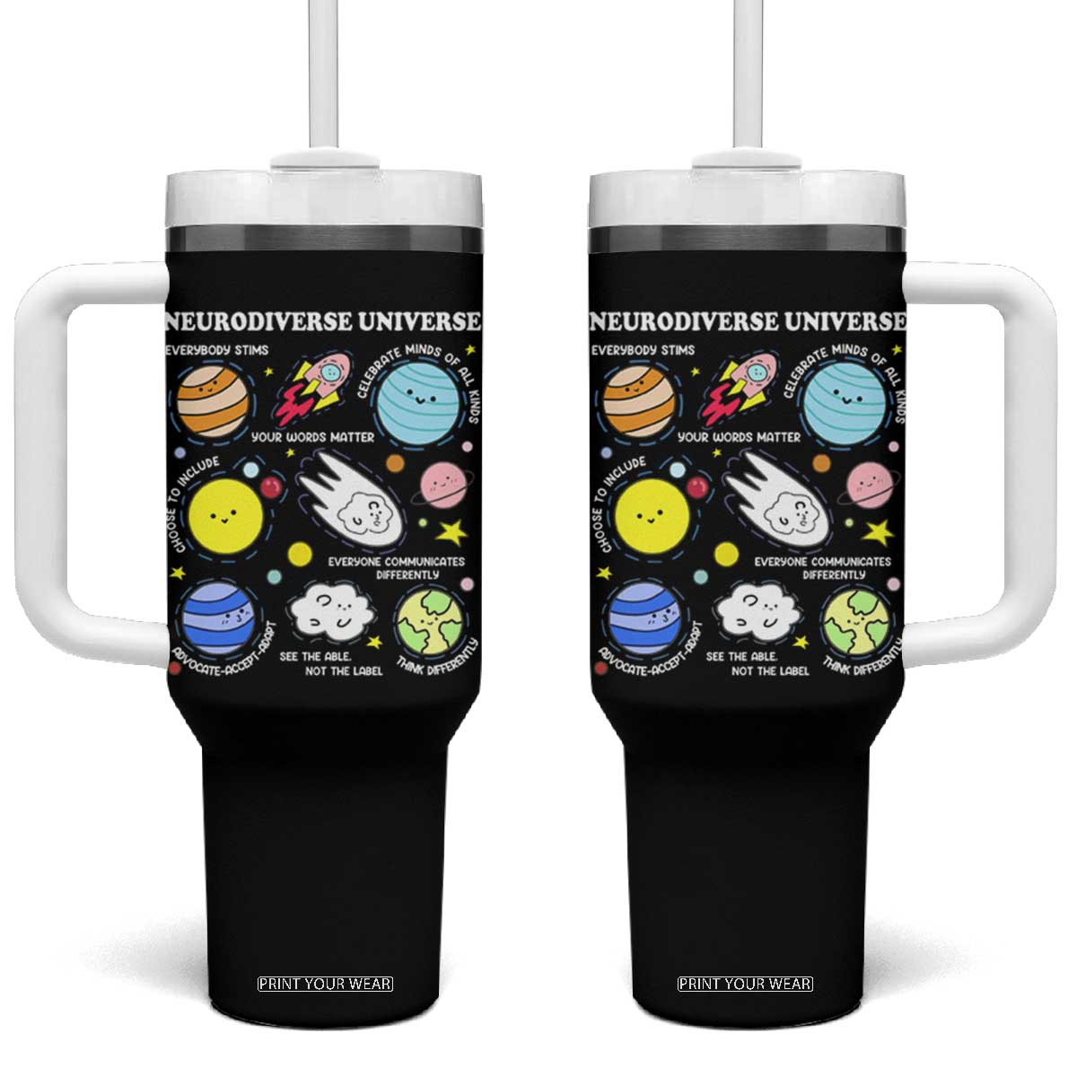 Neurodiverse Universe Tumbler With Handle Autism Awareness ADHD ASD Neurodiversity TS02 One Size: 40 oz Black Print Your Wear