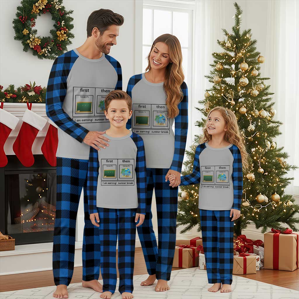 Funny Teacher Summer Break Plaid Pajama Set First Teach Then Beach Vacation Mode TS02 Blue Plaid Print Your Wear