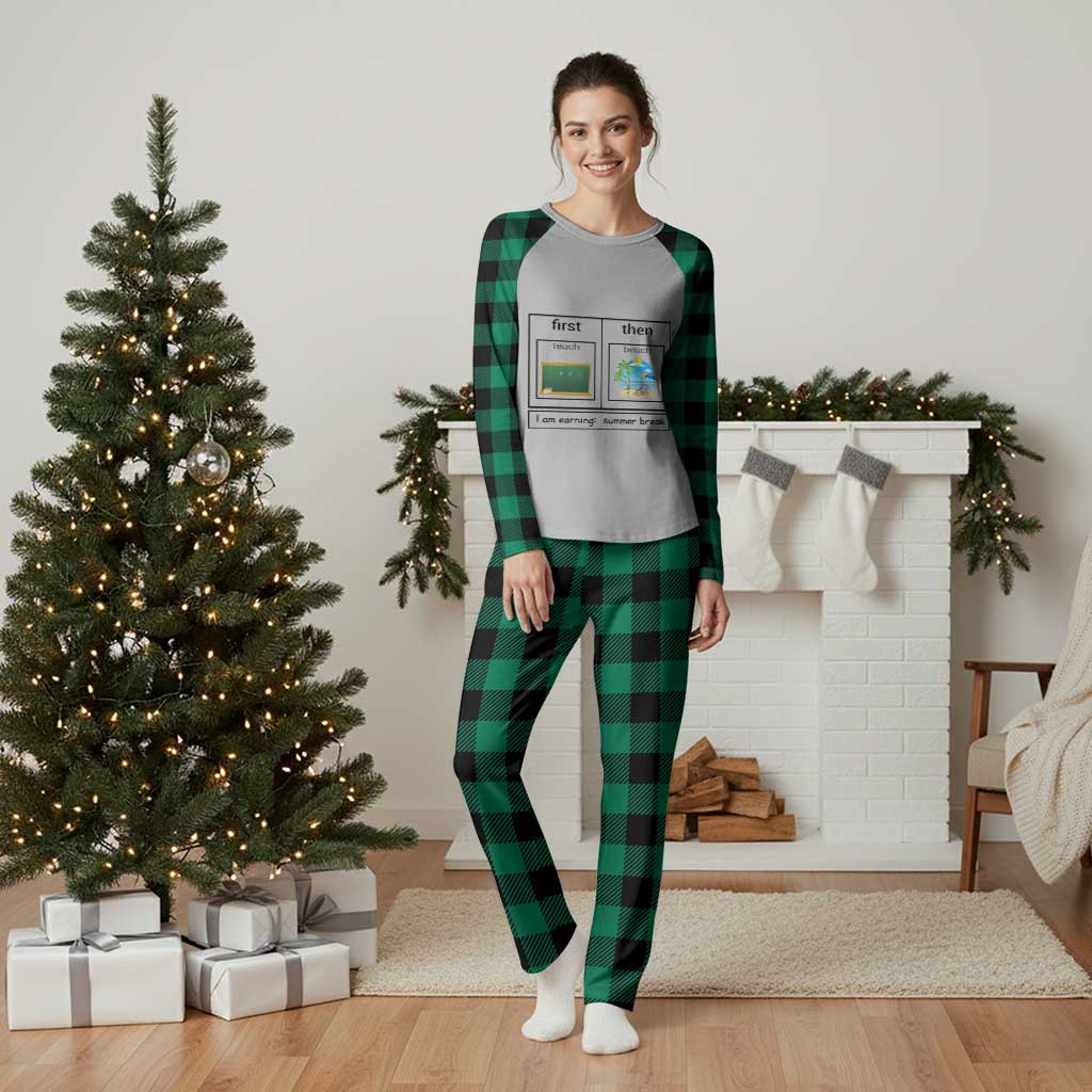 Funny Teacher Summer Break Plaid Pajama Set First Teach Then Beach Vacation Mode TS02 Green Plaid Print Your Wear