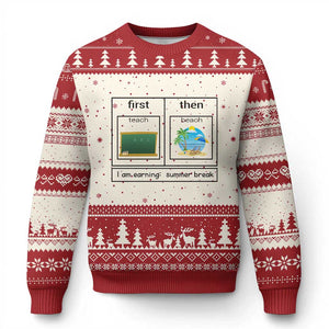 Funny Teacher Summer Break Ugly Christmas Sweater First Teach Then Beach Vacation Mode TS02 Beige Red Print Your Wear