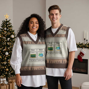 Funny Teacher Summer Break V-Neck Knit Sweater Vest First Teach Then Beach Vacation Mode TS02 Mocha Mousse Print Your Wear