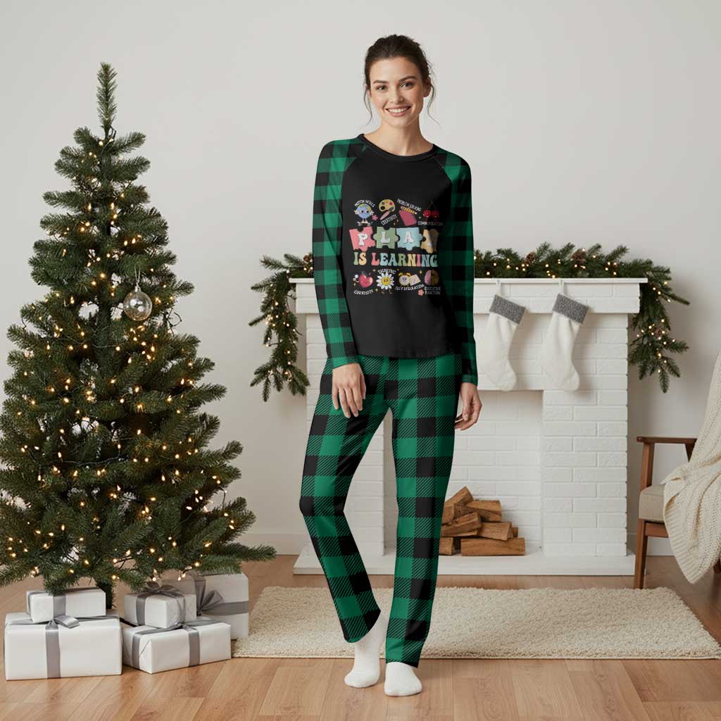 Special Education Plaid Pajama Set Play is Learning Sped Teacher TS02 Green Plaid Print Your Wear
