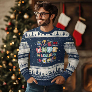 Special Education Ugly Christmas Sweater Play is Learning Sped Teacher TS02 Navy Beige Print Your Wear