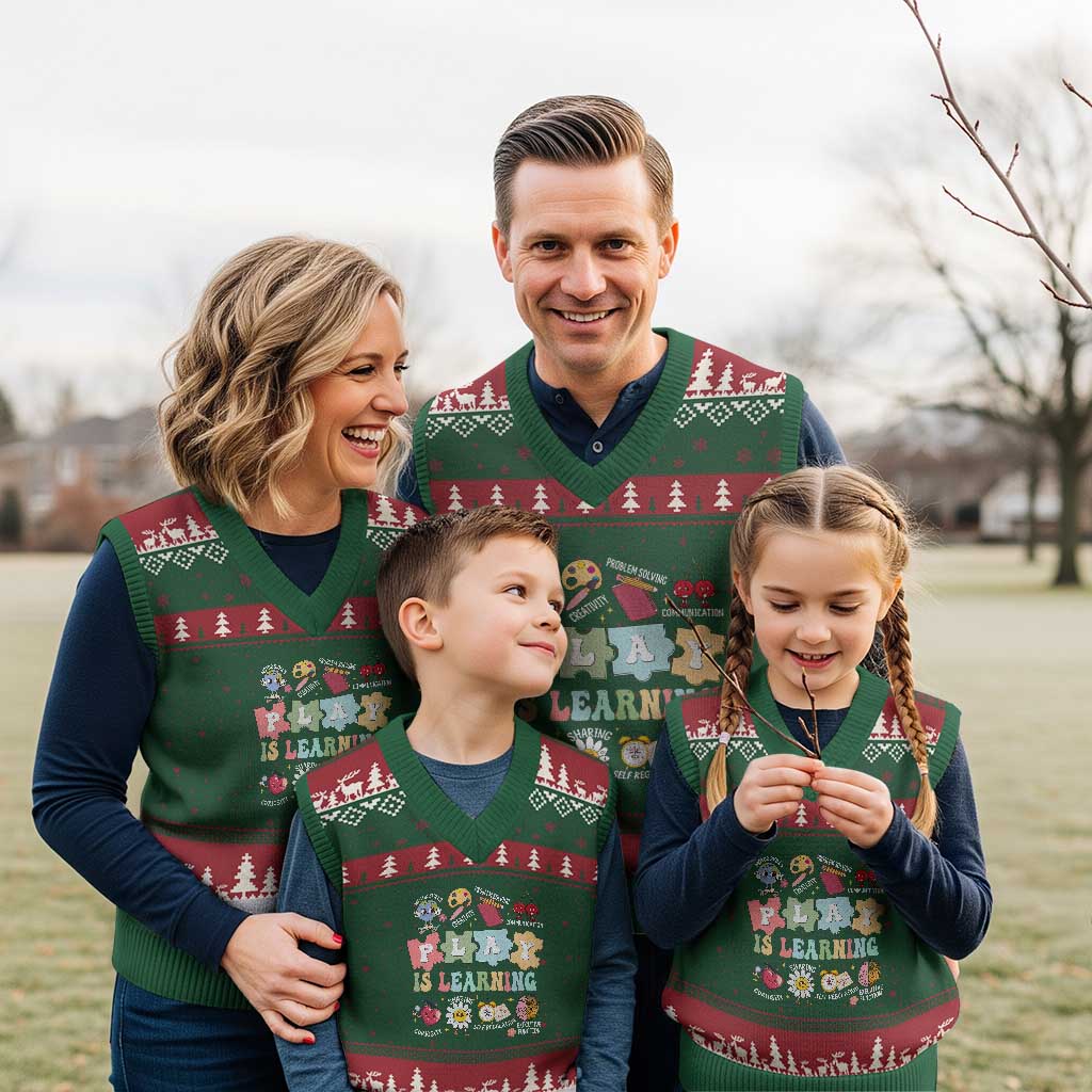 Special Education V-Neck Knit Sweater Vest Play is Learning Sped Teacher TS02 Red Green Print Your Wear