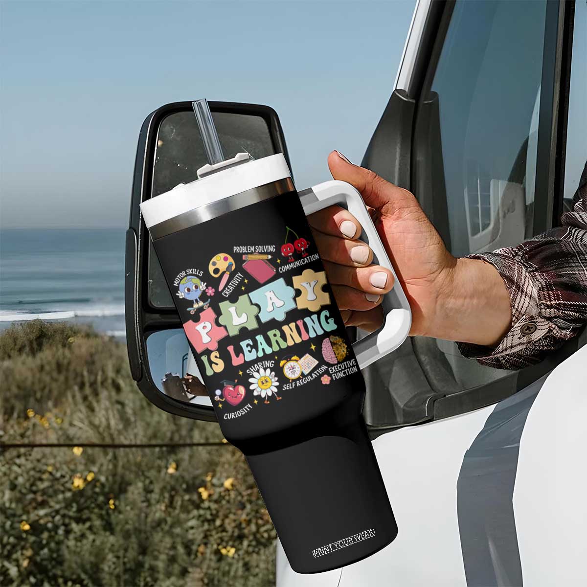 Special Education Tumbler With Handle Play is Learning Sped Teacher TS02 Print Your Wear