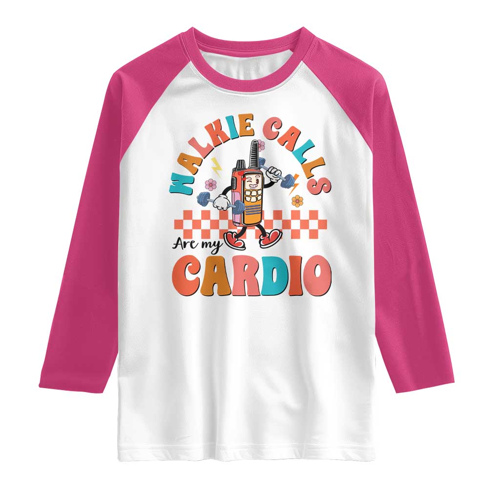 Special Education Raglan Shirt Walkie Calls Are My Cardio Inspirational ABA SPED TS02 White Heliconia Print Your Wear