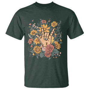 Special Education T Shirt Sign Language ASL Love Needs No Words TS02 Dark Forest Green Print Your Wear