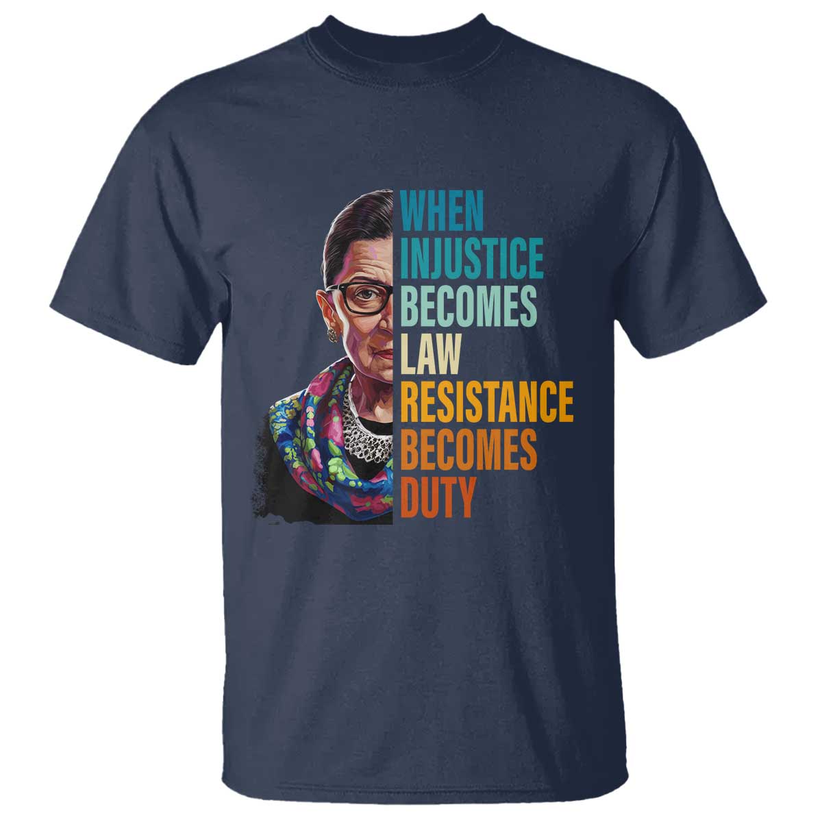 Inspirational RBG T Shirt When Injustice Becomes Law Resistance Becomes Duty TS02 Navy Print Your Wear