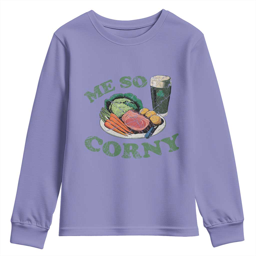 Funny Me So Corny Youth Sweatshirt Corned Beef And Cabbage Beer St Patrick's Day Drinking TS02 Violet Print Your Wear