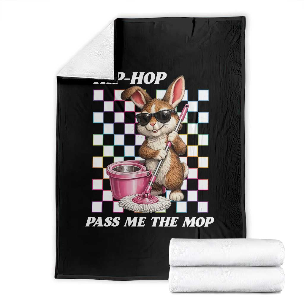 Hip Hop Easter Bunny Cleaning Pun Throw Blanket Funny Rabbit with Mop TS02 Black Print Your Wear